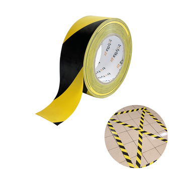 Taśma sygnalizacyjna samoprzylepna z PVC, 48 mm x 50 m, żółto-czarna - Trafiki