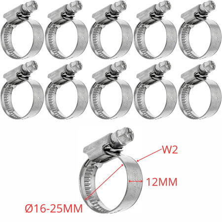 Komplet opasek ślimakowych typ W2 (10 szt.) Ø16-25 mm, szerokość 12 mm, 10 sztuk - Trafiki