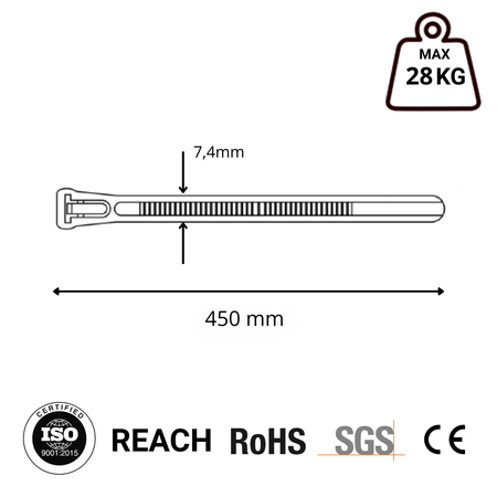 Opaski do kabli wielokrotnego użytku czarne UV 7,4x450 mm – Trafiki