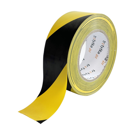 Taśma sygnalizacyjna samoprzylepna z PVC, 48 mm x 50 m, żółto-czarna - Trafiki