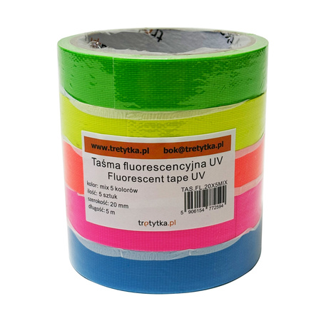 Taśma fluorescencyjna UV, 20 mm x 5 m, mix 5 kolorów