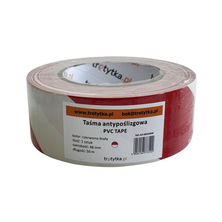 Taśma sygnalizacyjna z klejem, PVC, 48 mm x 50 m, czerwono-biała - Trafiki
