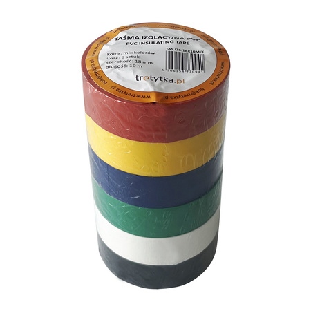 Taśma izolacyjna PVC MIX 6 kolorów 18mm x 10m – Trafiki