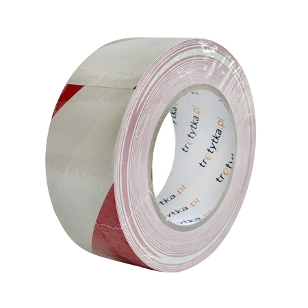 Taśma sygnalizacyjna z klejem, PVC, 48 mm x 50 m, czerwono-biała - Trafiki