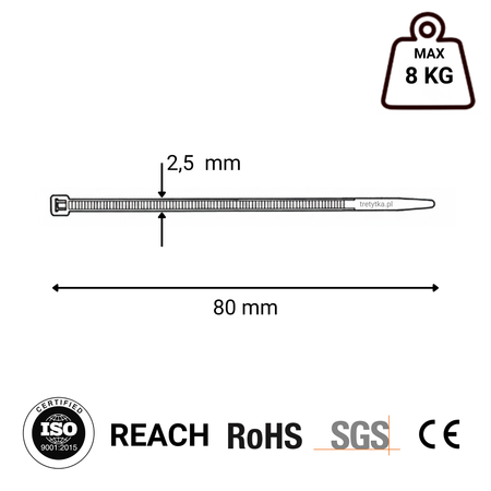 Opaski zaciskowe Opaski Kablowe Trytytki czarne UV 2,5x80 mm 100 szt. - Trafiki
