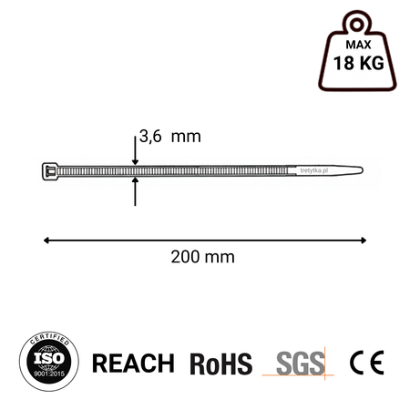 Opaski do kabli żółte UV 3,6x200 mm – Trafiki