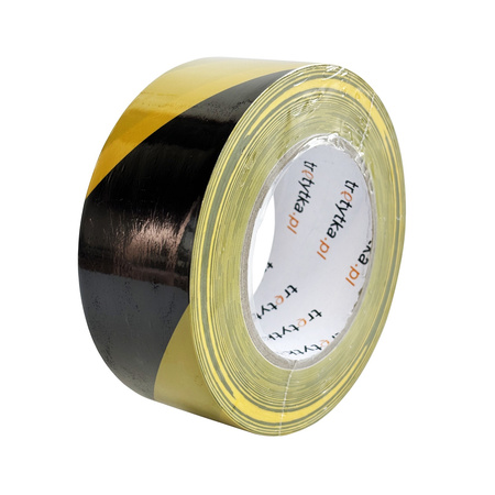 Taśma sygnalizacyjna samoprzylepna z PVC, 48 mm x 50 m, żółto-czarna - Trafiki