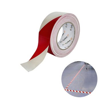 Taśma sygnalizacyjna z klejem, PVC, 48 mm x 50 m, czerwono-biała - Trafiki