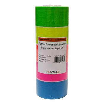 Taśma ostrzegawcza opisowa oznaczeniowa UV fluorescencyjna, 50 mm x 5 m, komplet 5 kolorów - Trafiki