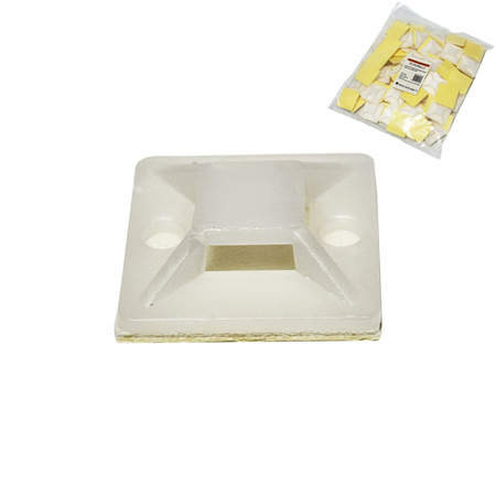 Mocowanie do opasek kablowych 25x25 mm, biały – 100 sztuk - Trafiki