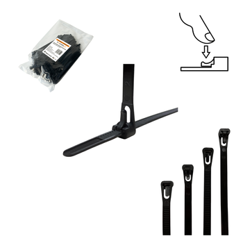 Opaski do kabli wielokrotnego użytku czarne UV 7,2x150 mm – Trafiki